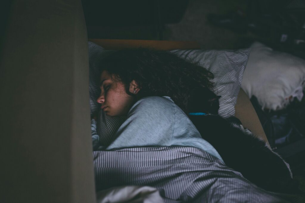 sleeping in a bed